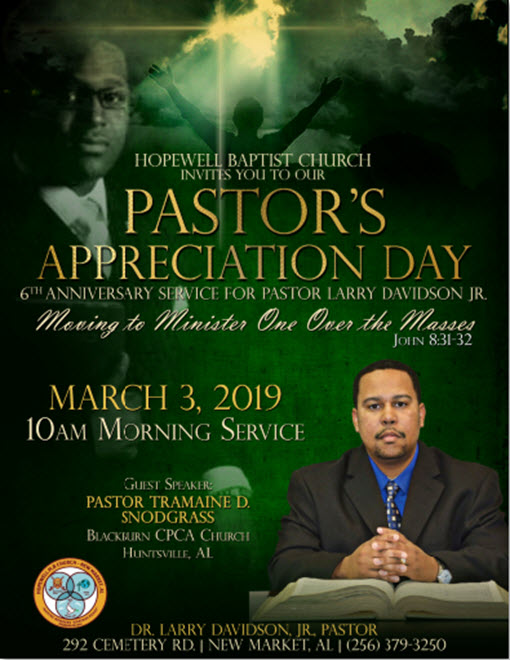 Worship Service – Pastor Appreciation – Hopewell Missionary Baptist Church